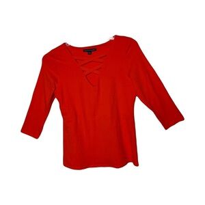 Boston Proper | Bright Orange So Sexy Criss Cross V-Neck Top, Medium